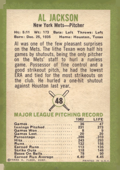 1963 Fleer #48 Al Jackson