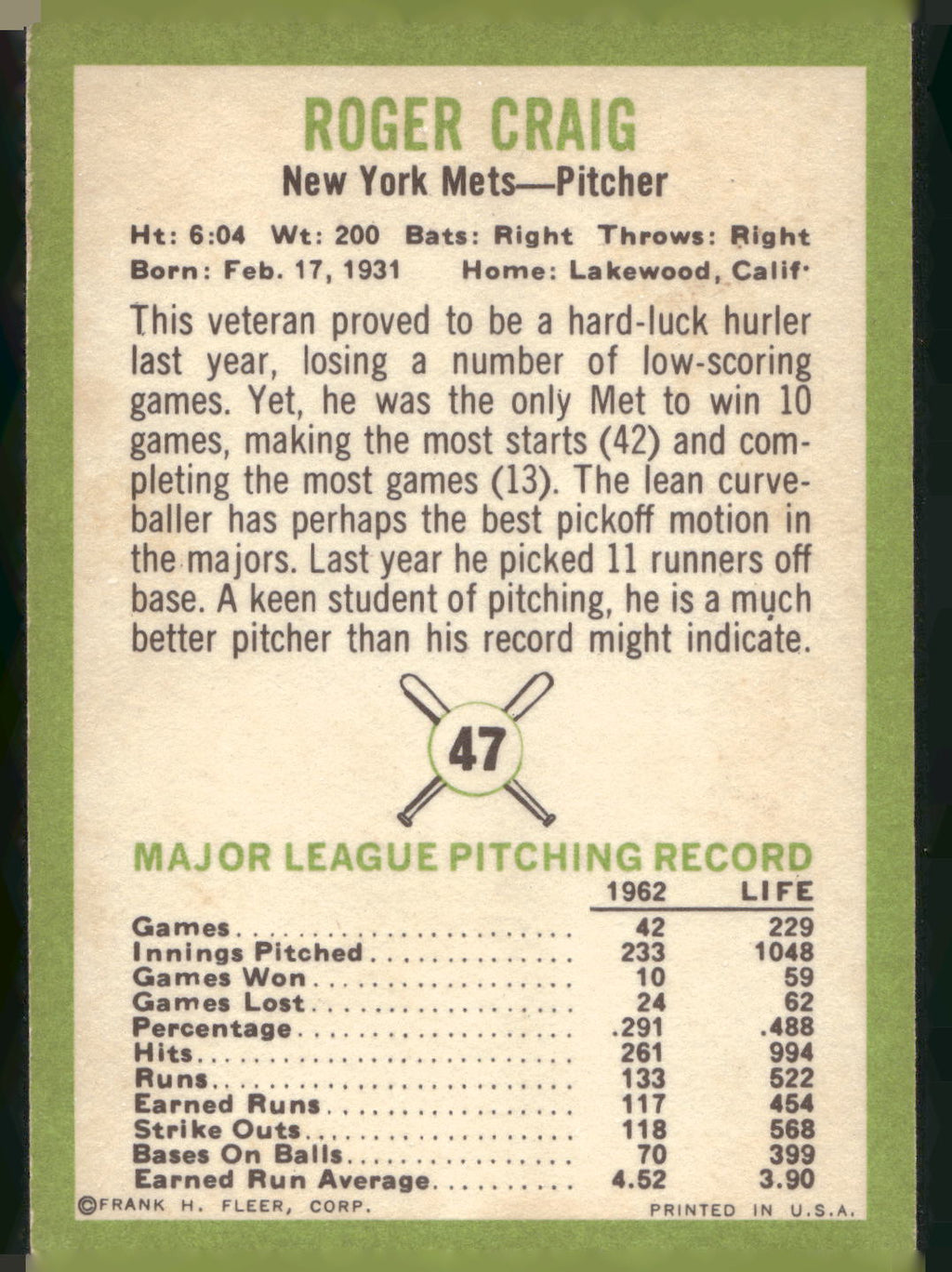 1963 Fleer #47 Roger Craig