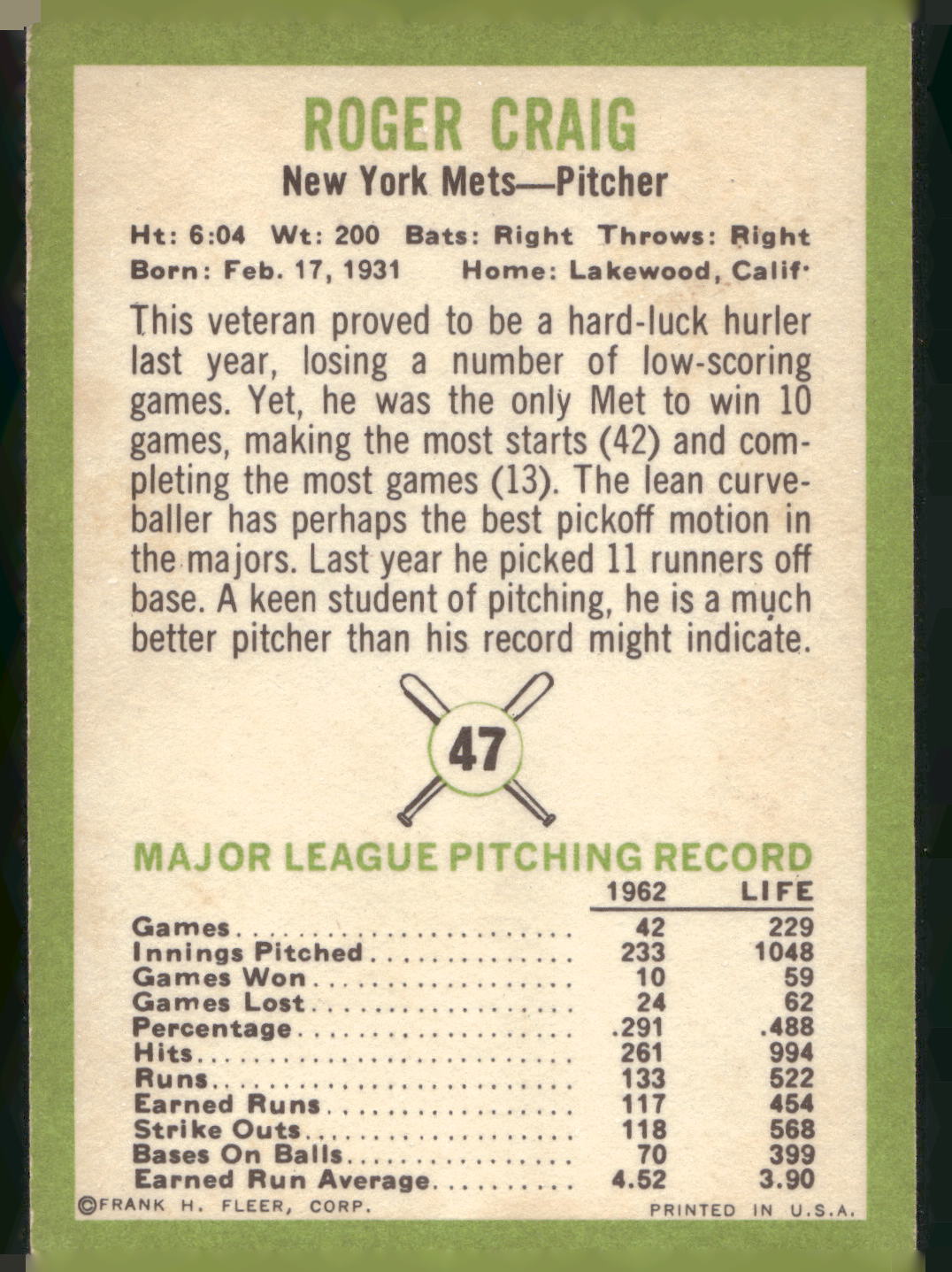 1963 Fleer #47 Roger Craig