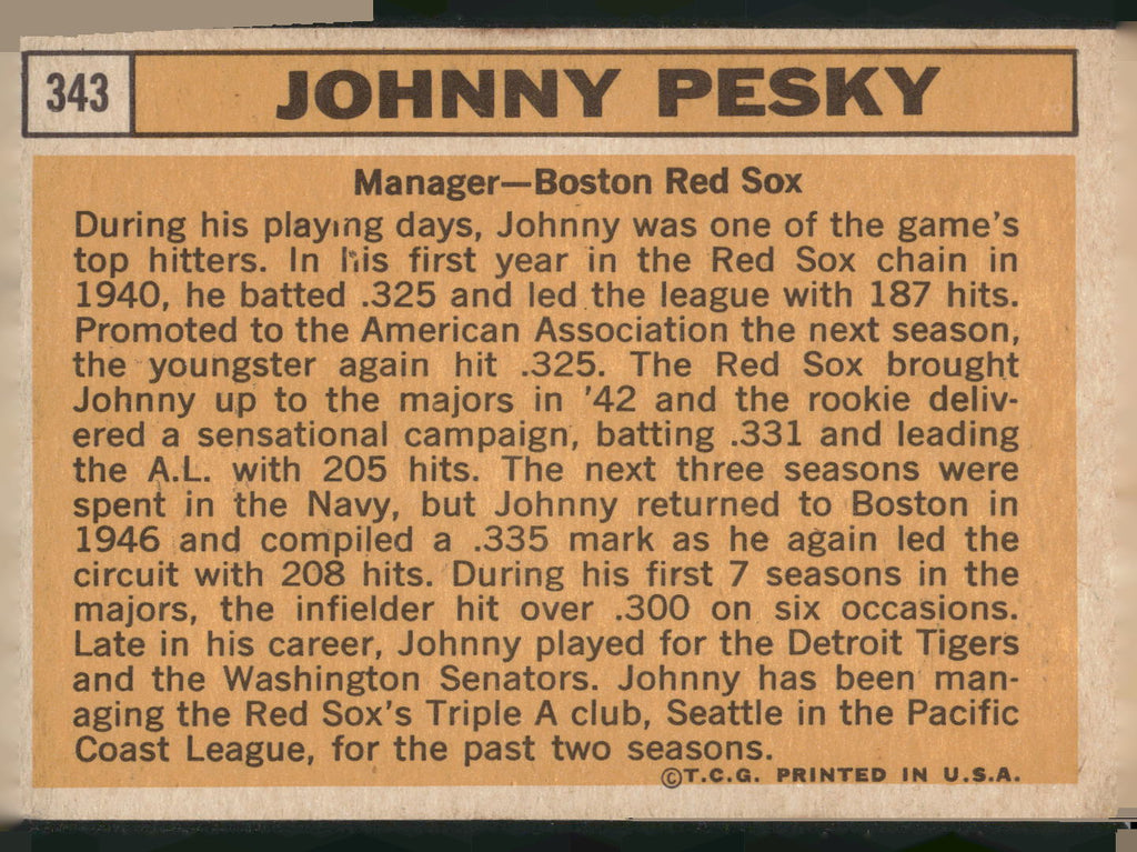 1963 Topps #343 Johnny Pesky