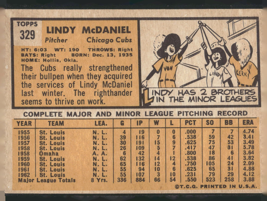 1963 Topps #329 Lindy McDaniel