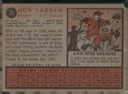 1962 Topps #33 Don Larsen