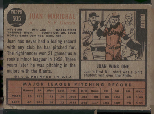 1962 Topps #505 Juan Marichal