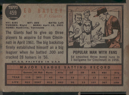 1962 Topps #459 Ed Bailey
