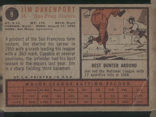 1962 Topps #9 Jim Davenport