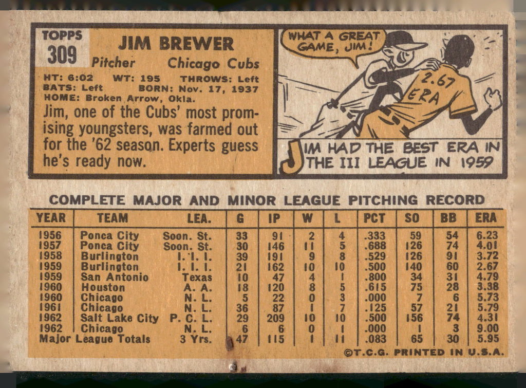 1963 Topps #309 Jim Brewer
