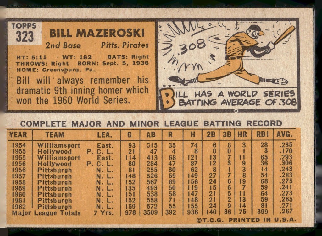 1963 Topps #323 Bill Mazeroski