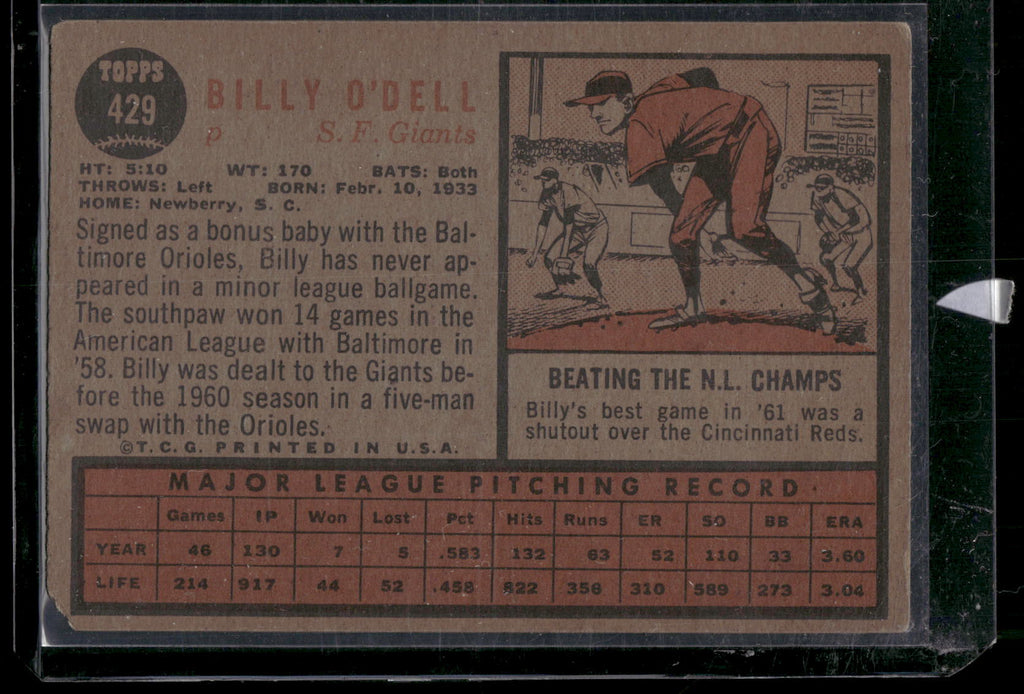 1962 Topps #429 Billy O'Dell