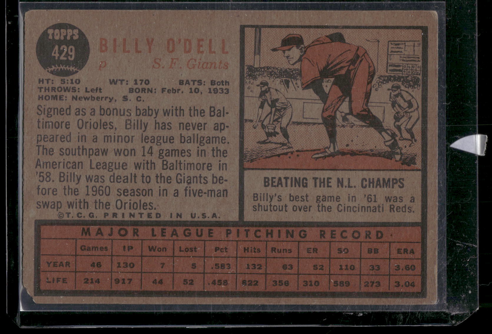 1962 Topps #429 Billy O'Dell