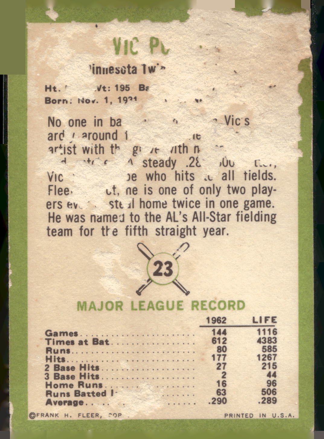 1963 Fleer #23 Vic Power
