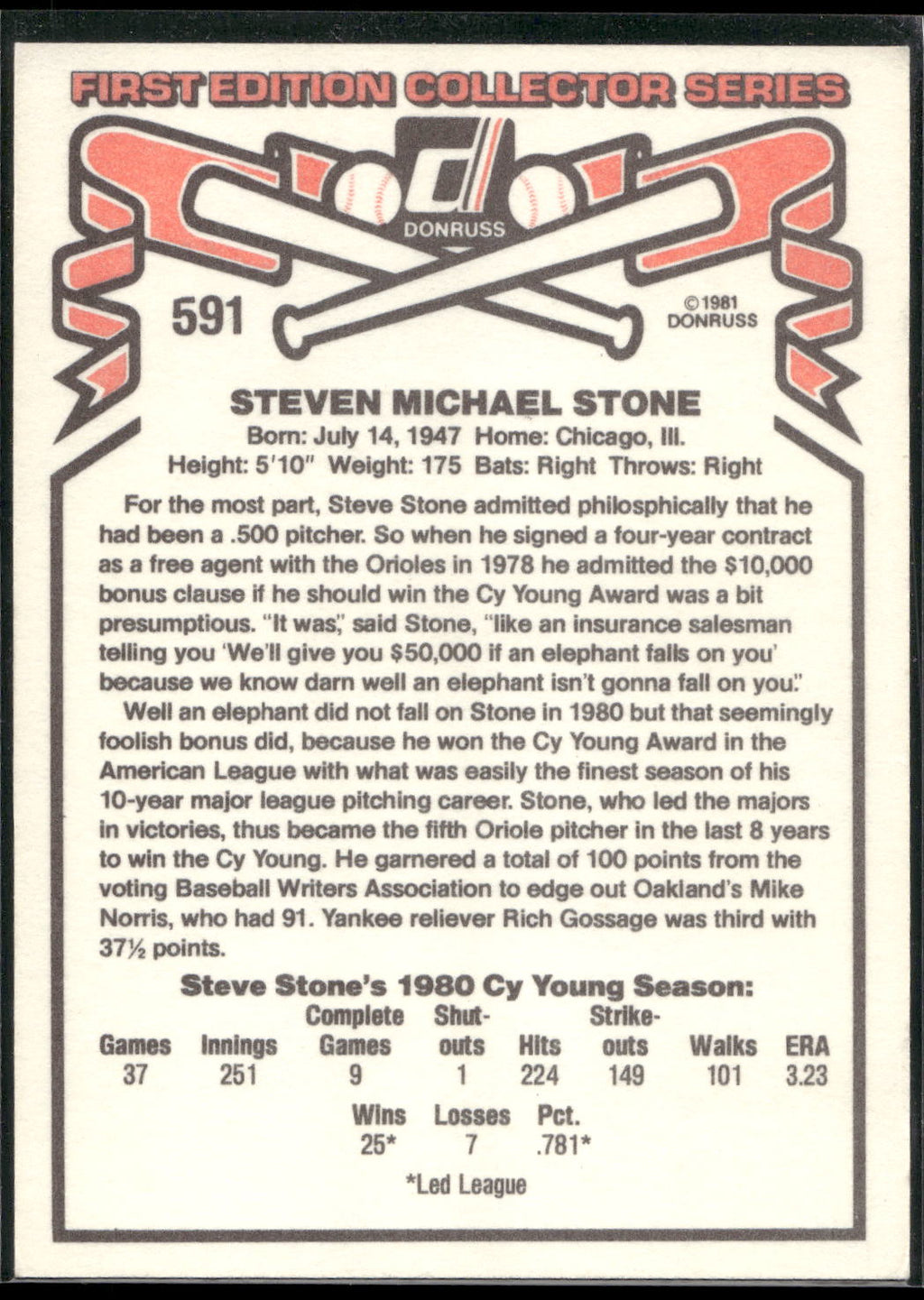 1981 Donruss #591 Steve Stone