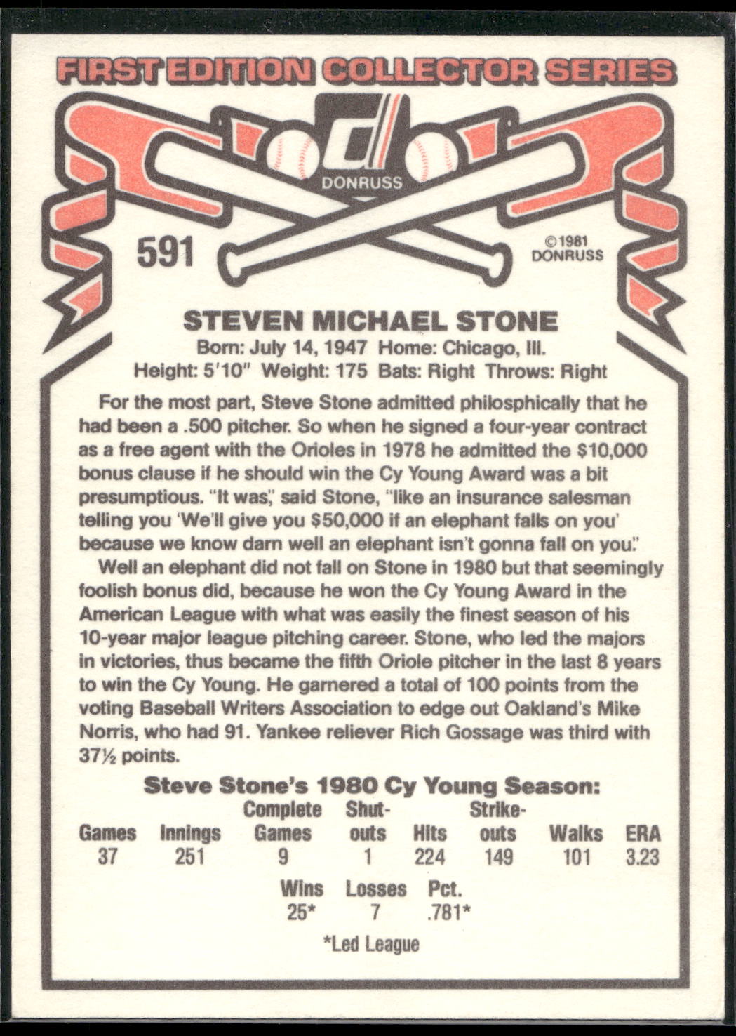 1981 Donruss #591 Steve Stone