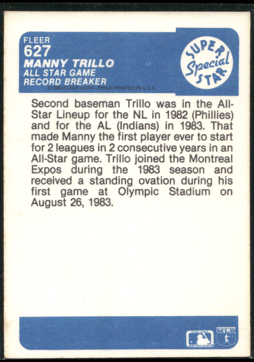 1984 Fleer #627 Manny Trillo