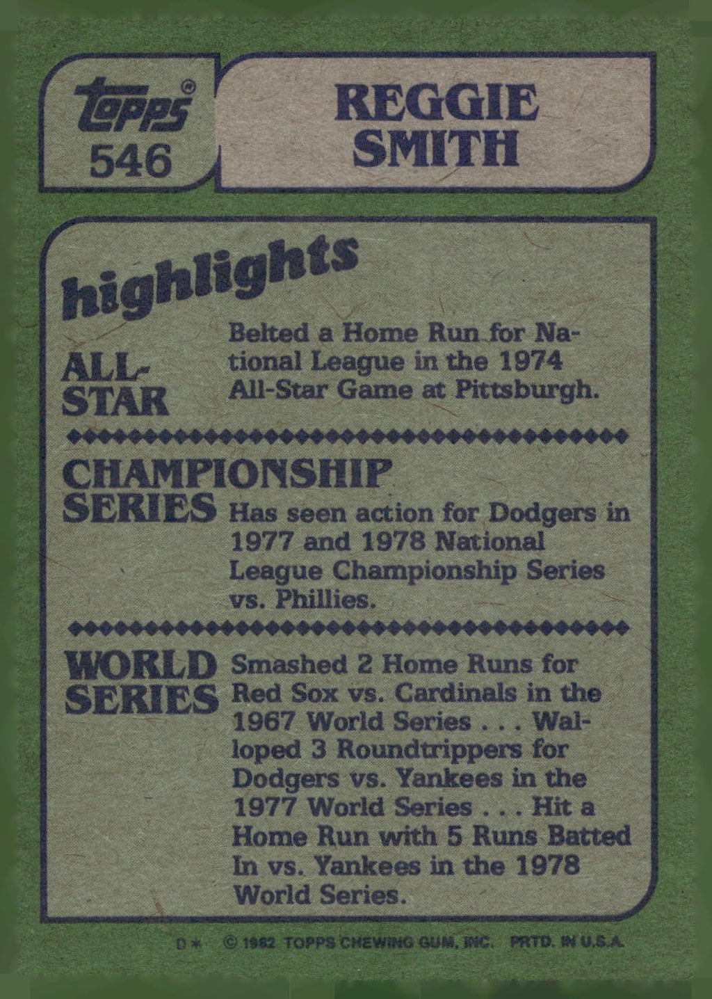 1982 Topps #546 Reggie Smith