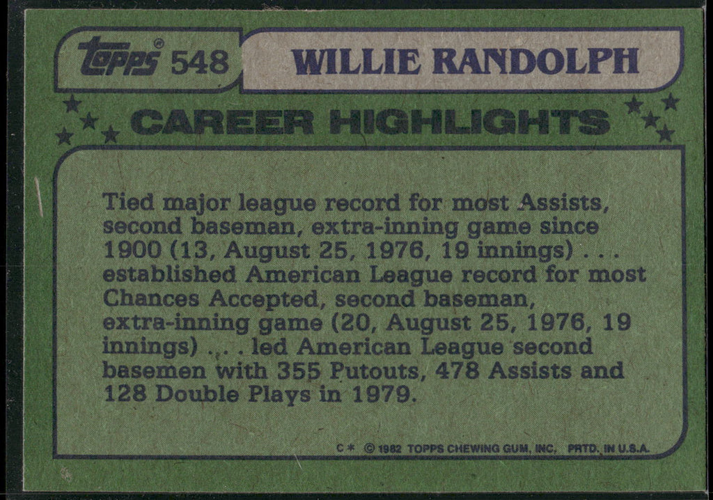 1982 Topps #548 Willie Randolph