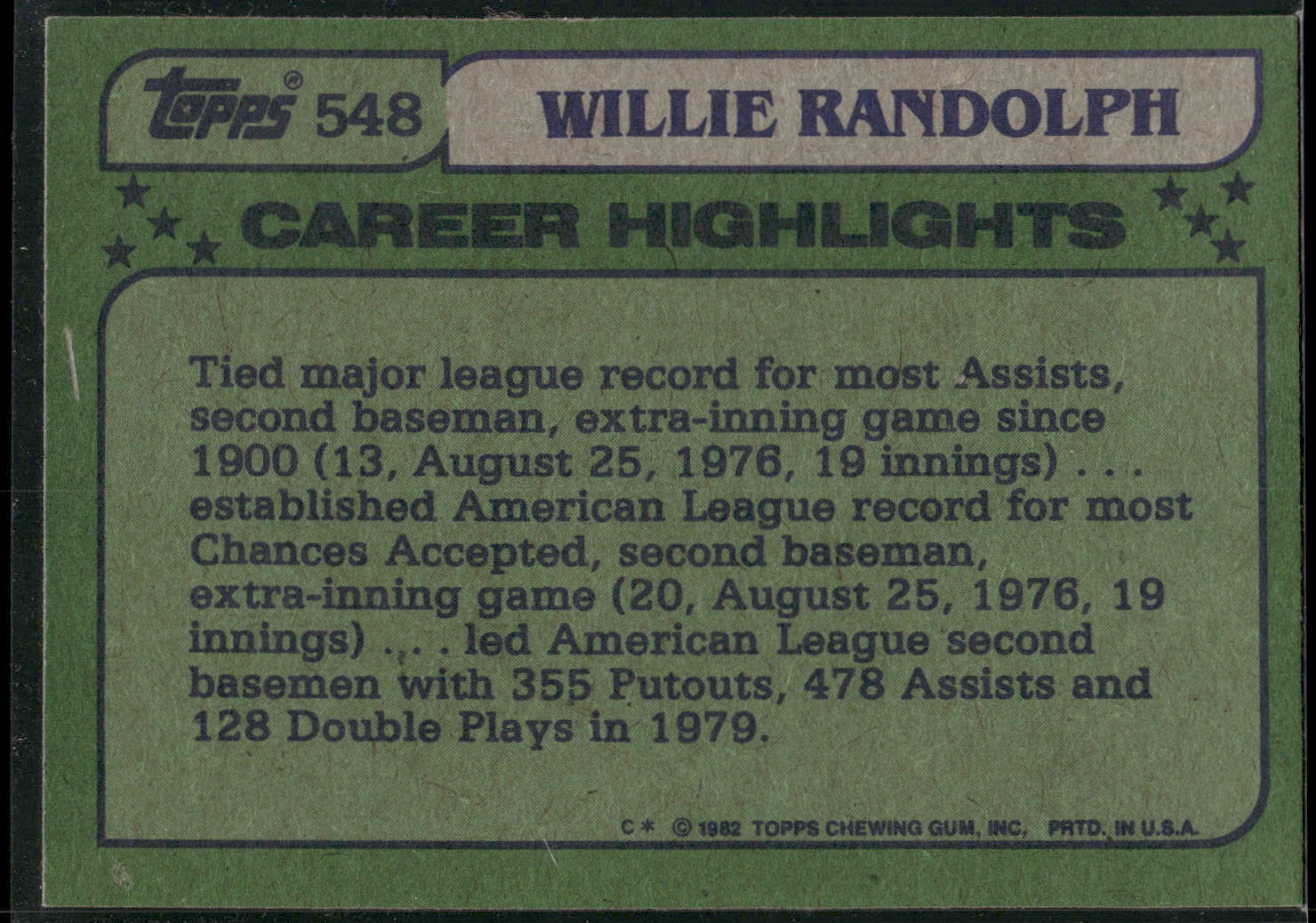 1982 Topps #548 Willie Randolph