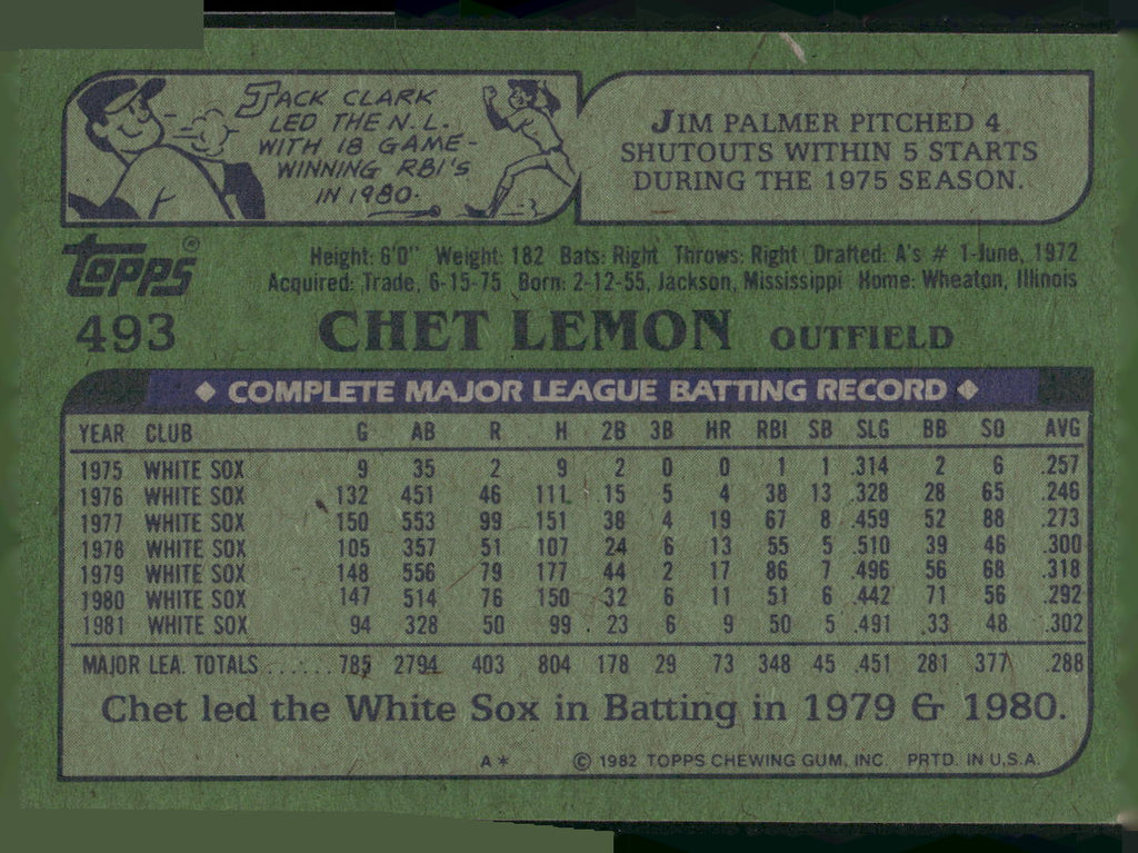 1982 Topps #493 Chet Lemon