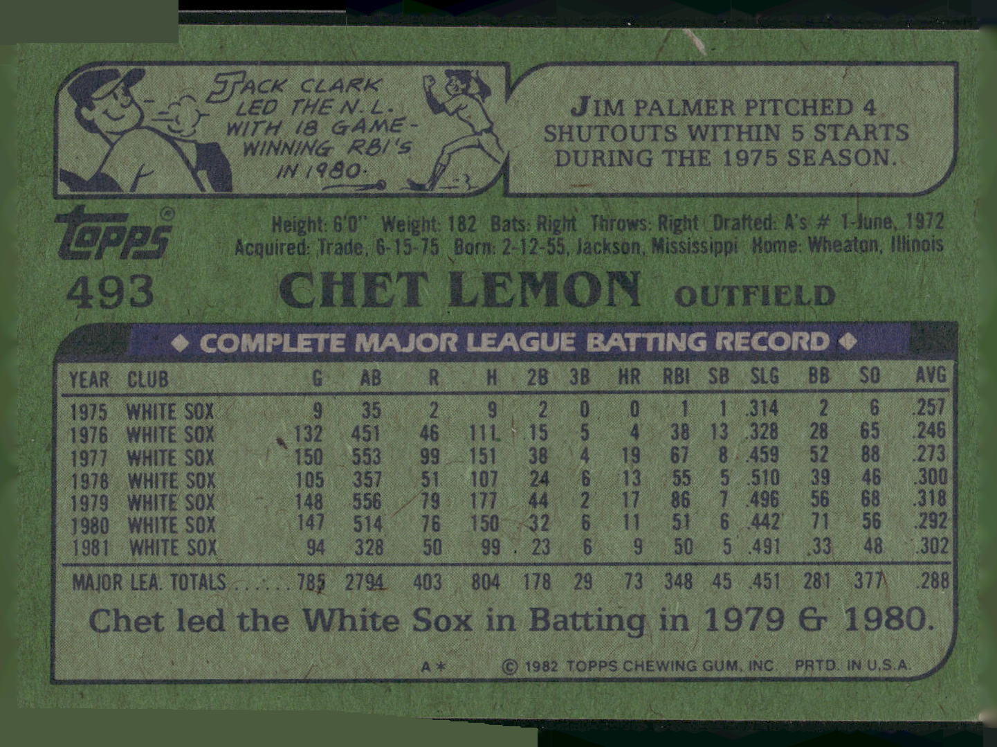 1982 Topps #493 Chet Lemon