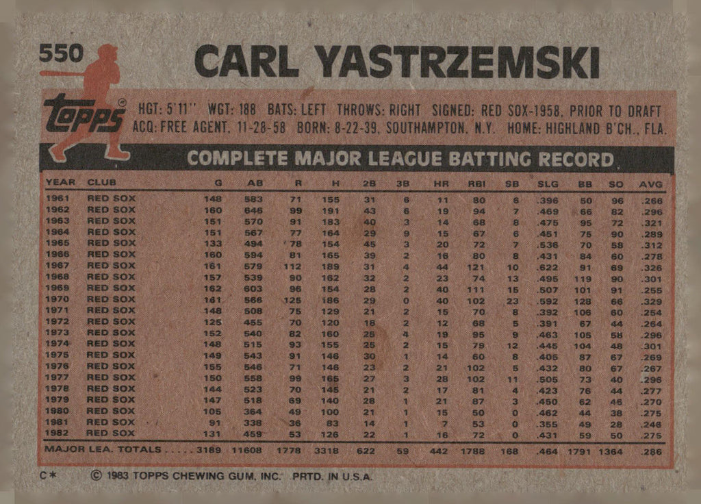 1983 Topps #550 Carl Yastrzemski