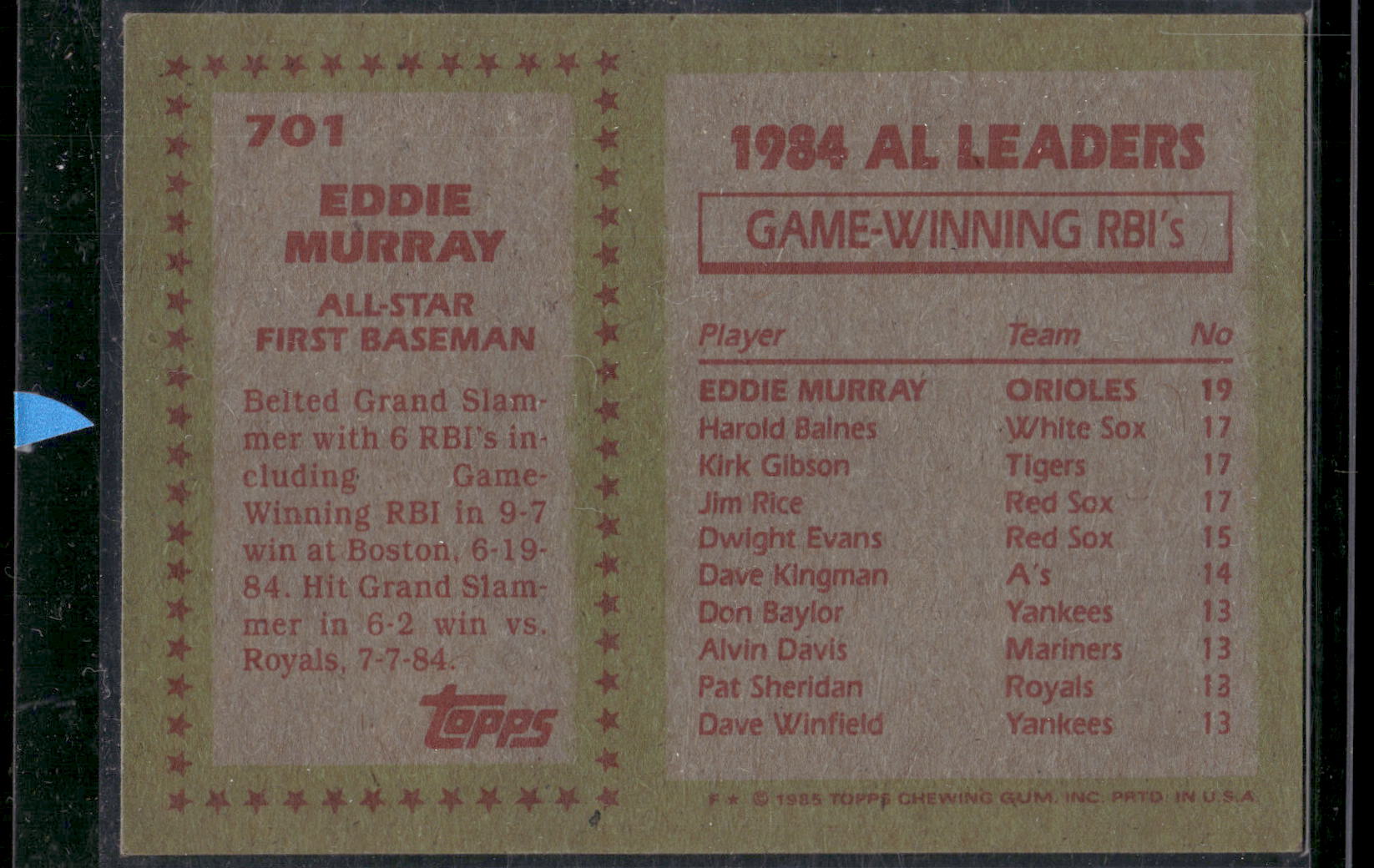 1985 Topps #701 Eddie Murray