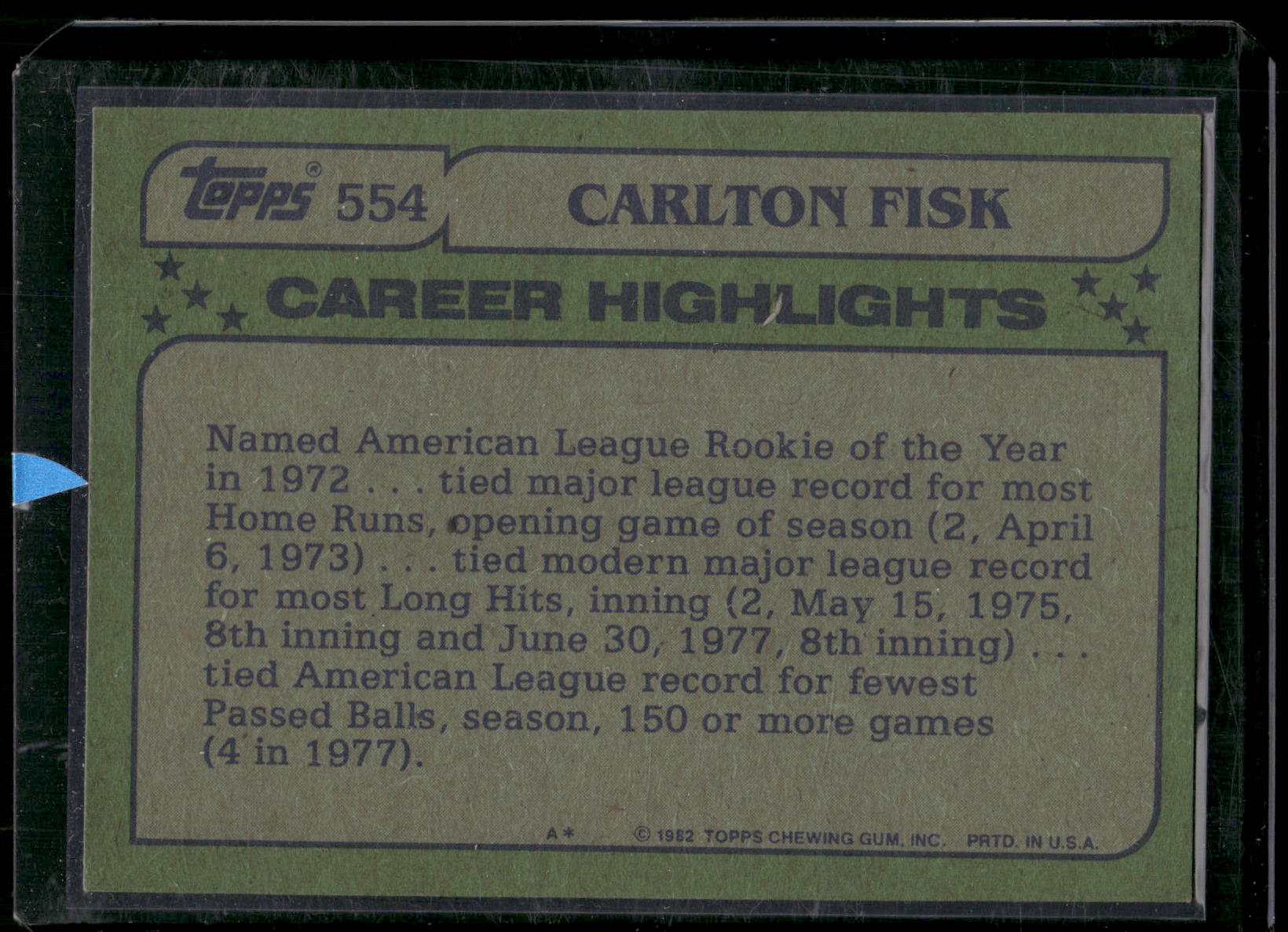 1982 Topps #554 Carlton Fisk