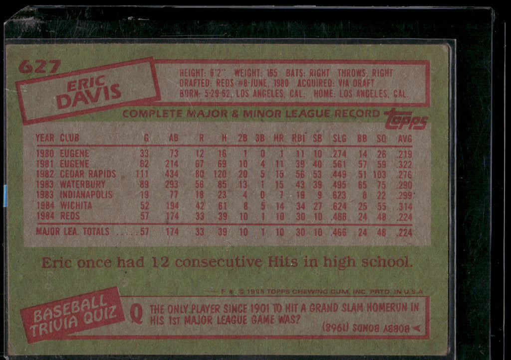 1985 Topps #627 Eric Davis