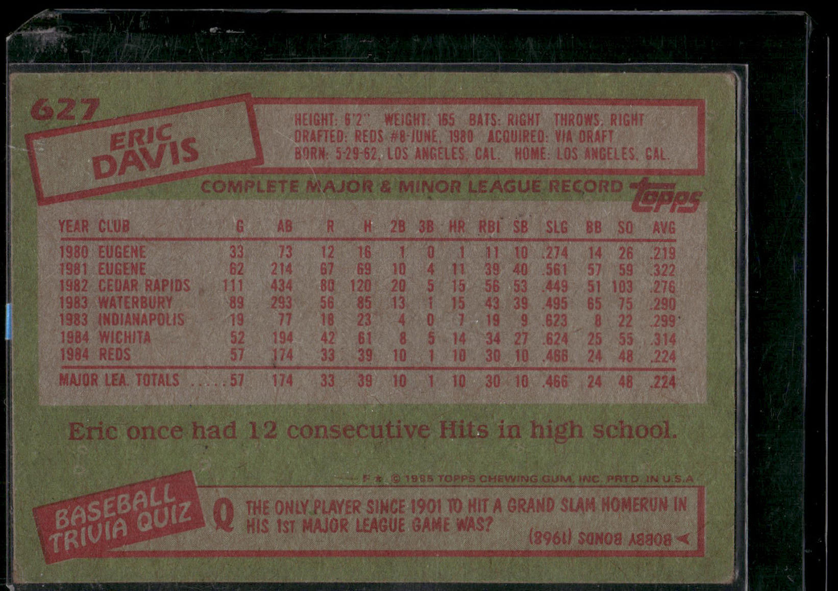 1985 Topps #627 Eric Davis