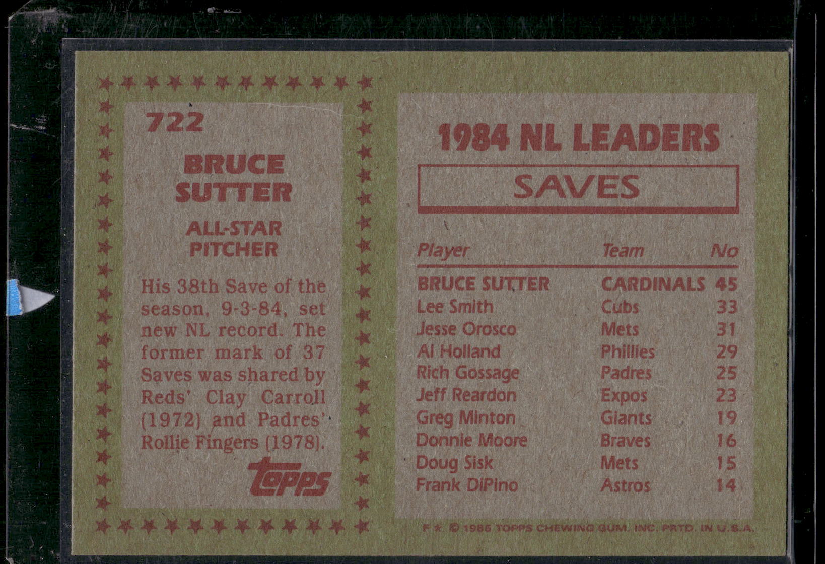 1985 Topps #722 Bruce Sutter