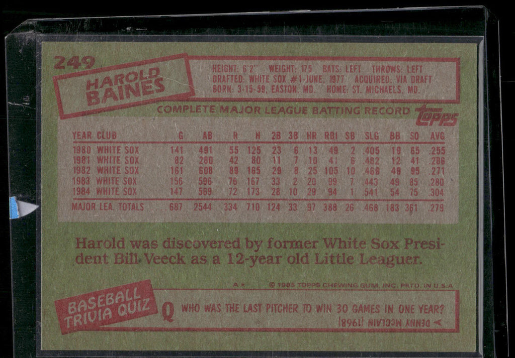 1985 Topps #249 Harold Baines