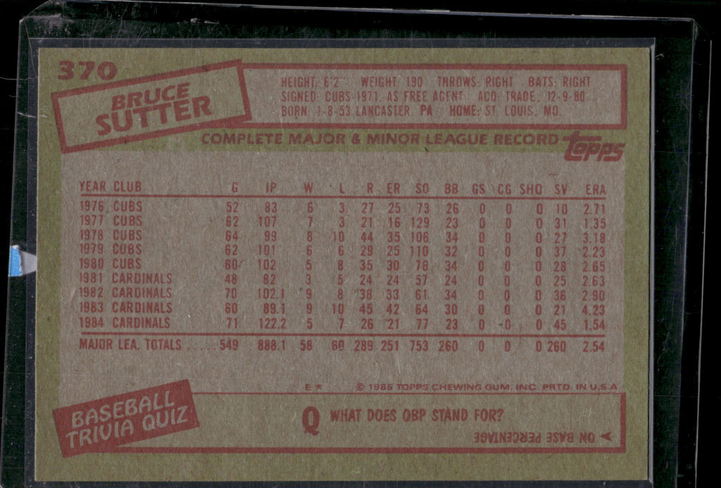 1985 Topps #370 Bruce Sutter