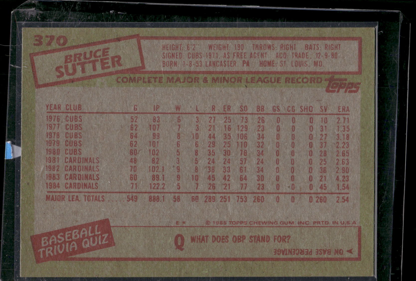 1985 Topps #370 Bruce Sutter