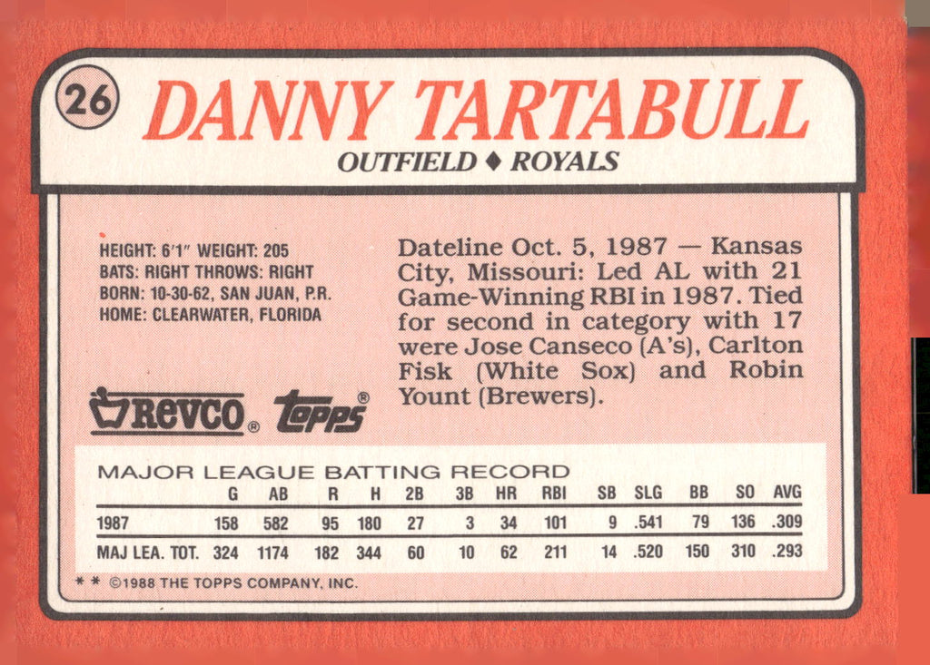 1988 Topps Revco League Leaders #26 Danny Tartabull