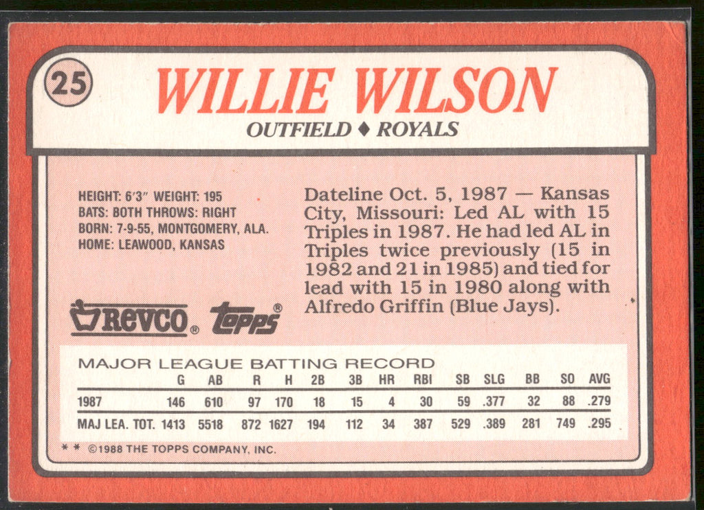 1988 Topps Revco League Leaders #25 Willie Wilson