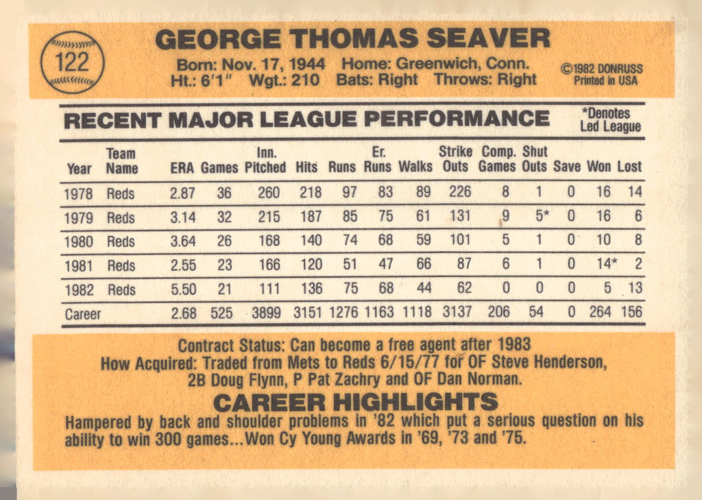 1983 Donruss #122 Tom Seaver