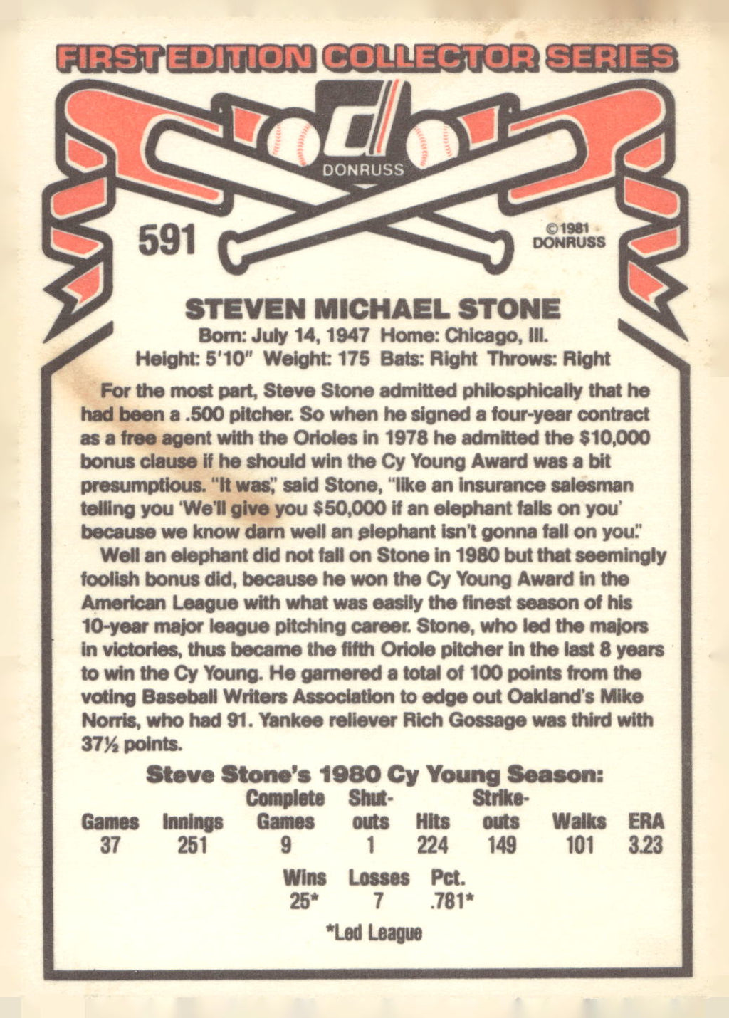 1981 Donruss #591 Steve Stone