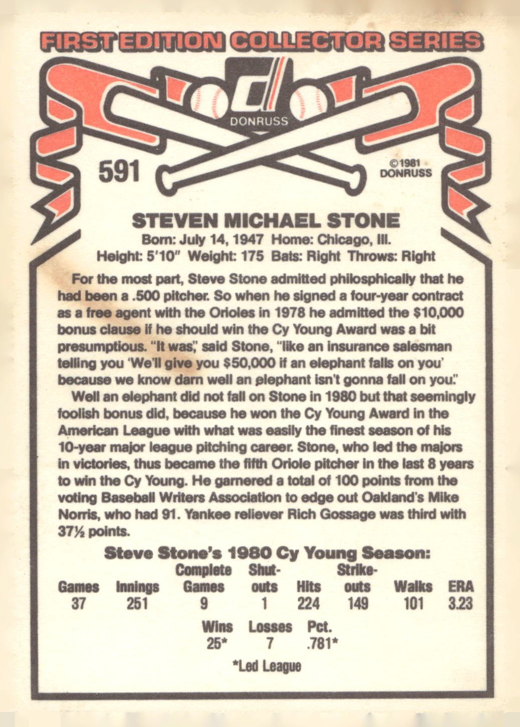 1981 Donruss #591 Steve Stone