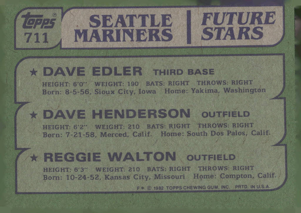 1982 Topps #711 Mariners Future Stars Dave Edler Dave Henderson Reggie Walton