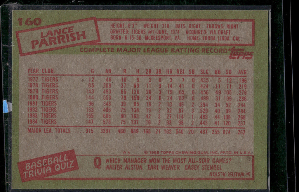 1985 Topps #160 Lance Parrish