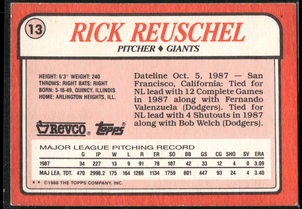 1988 Topps Revco League Leaders #13 Rick Reuschel