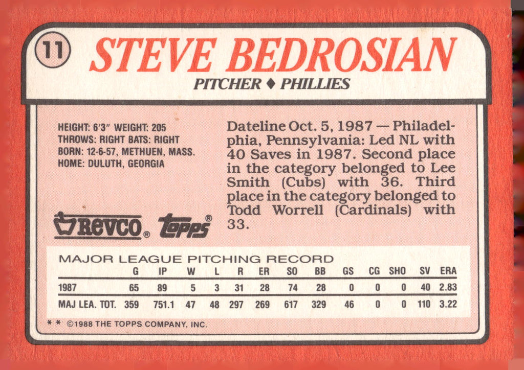 1988 Topps Revco League Leaders #11 Steve Bedrosian