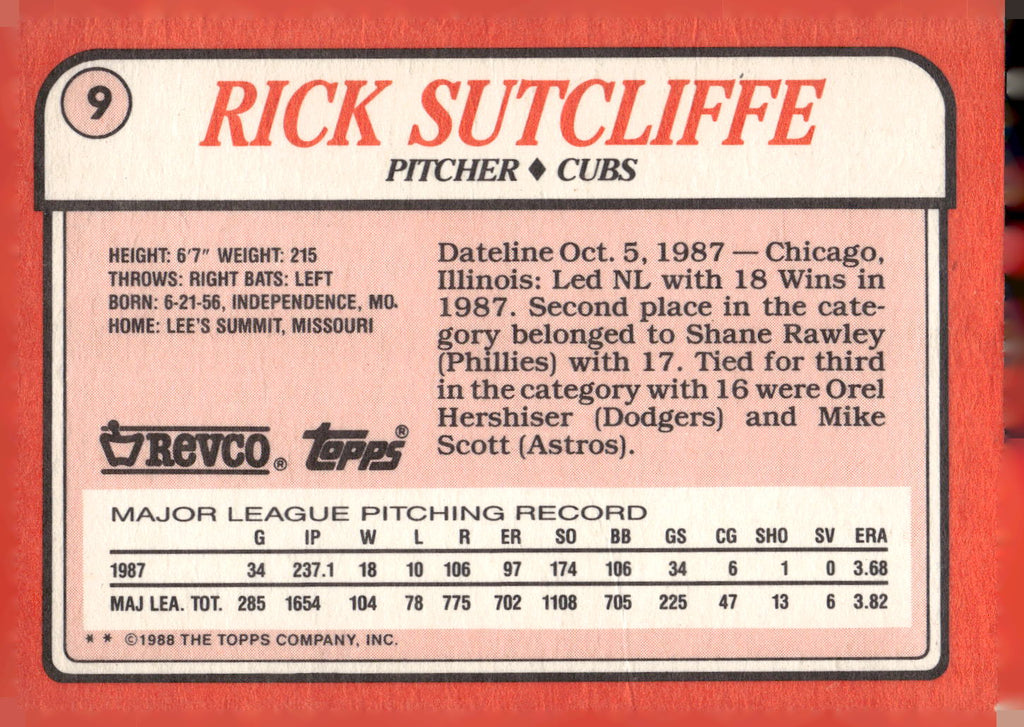 1988 Topps Revco League Leaders #9 Rick Sutcliffe