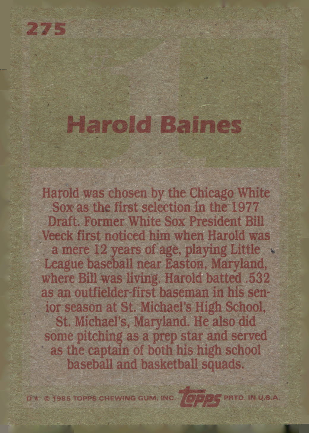 1985 Topps #275 Harold Baines