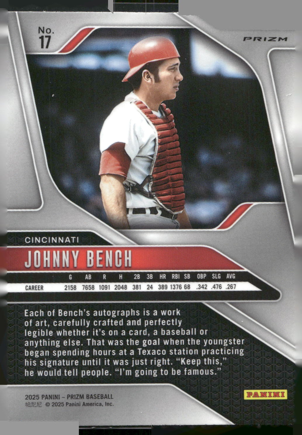 2025 Panini Prizm #17 Johnny Bench Blue Ice Prizms