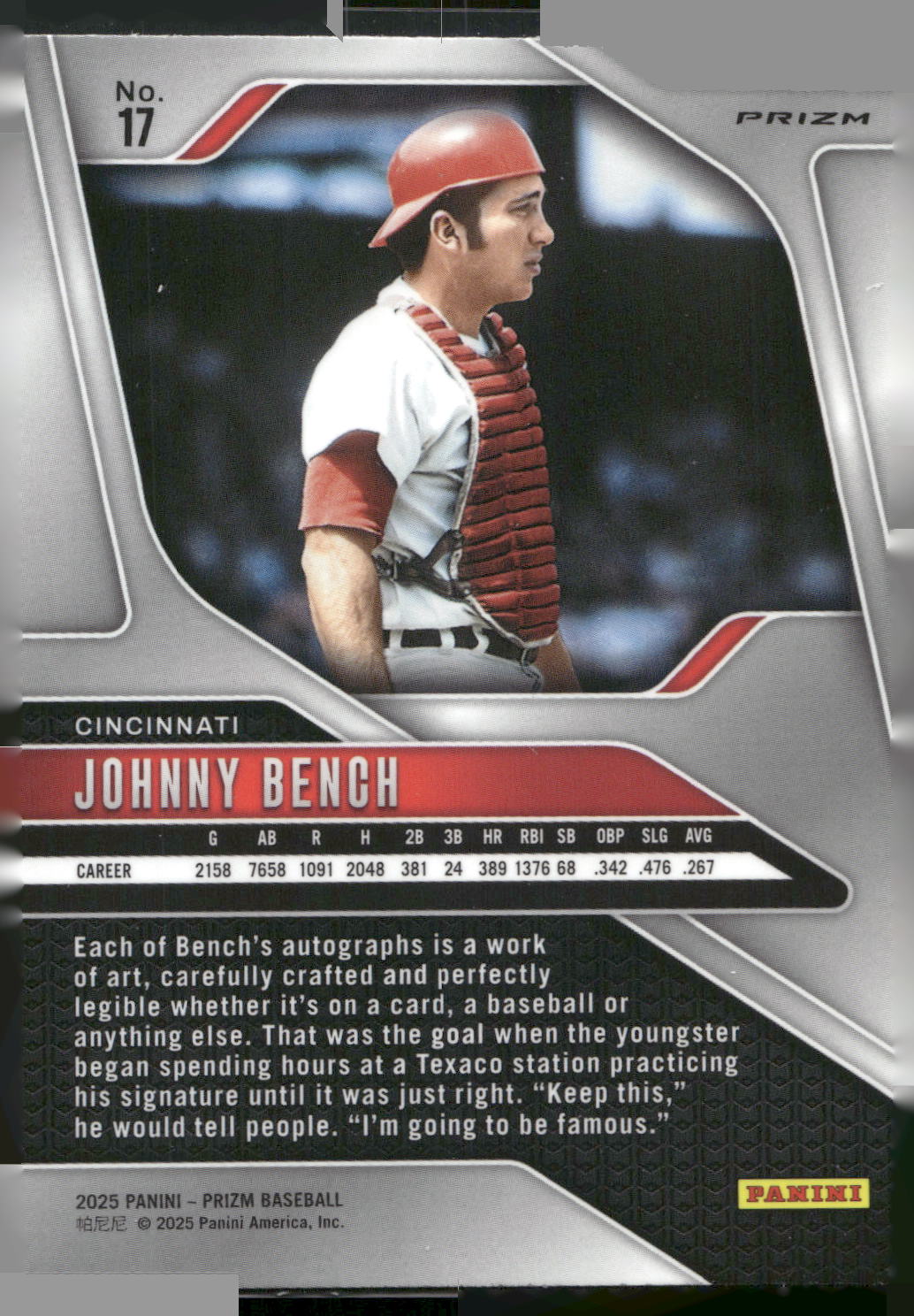 2025 Panini Prizm #17 Johnny Bench Blue Ice Prizms