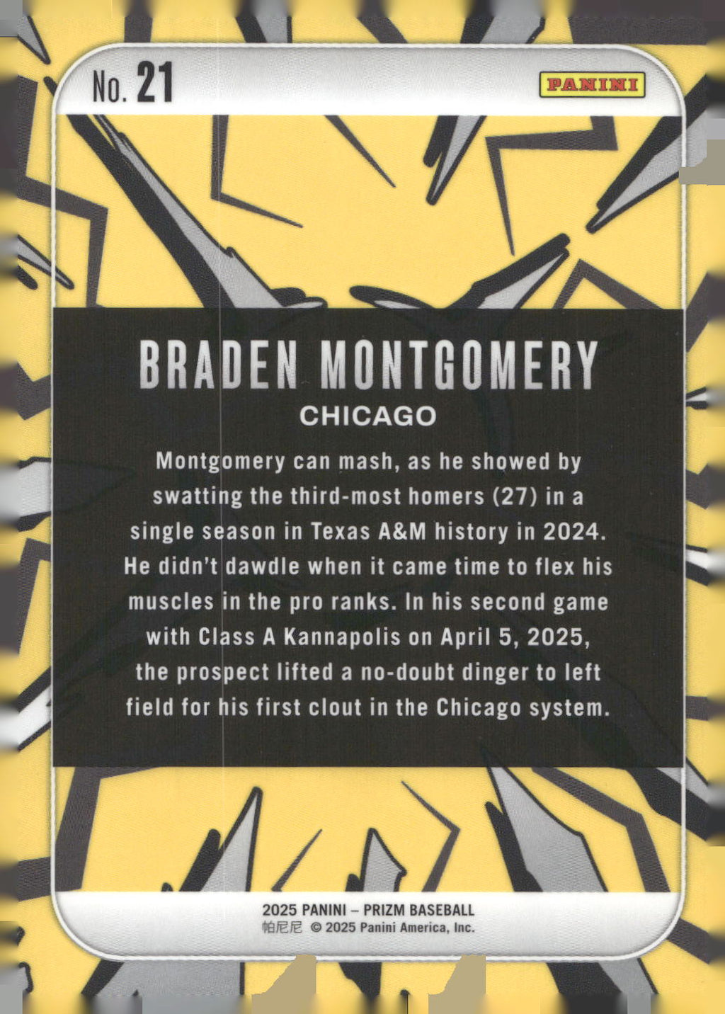 2025 Panini Prizm #21 Braden Montgomery Dingers!