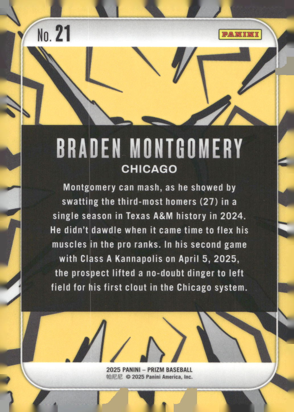 2025 Panini Prizm #21 Braden Montgomery Dingers!