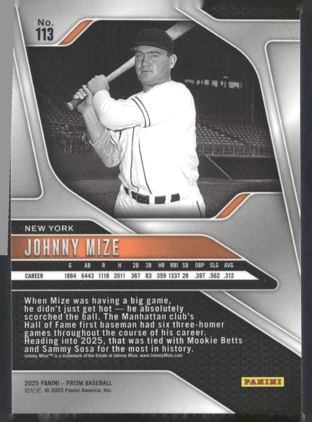 2025 Panini Prizm #113 Johnny Mize