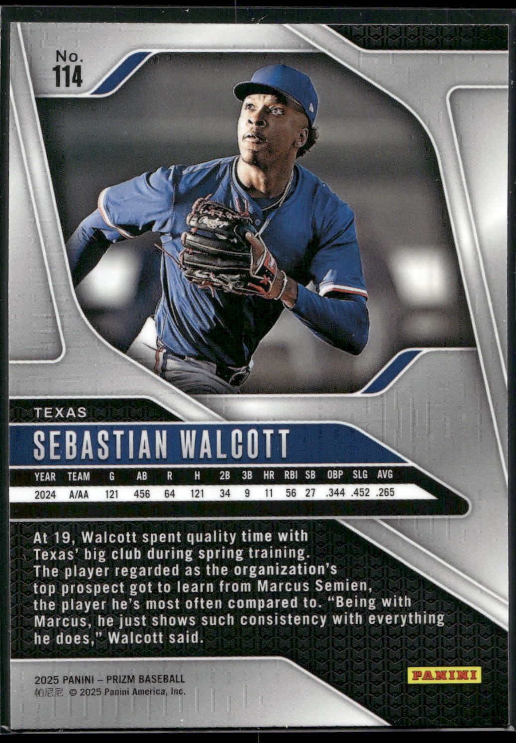 2025 Panini Prizm #114 Sebastian Walcott