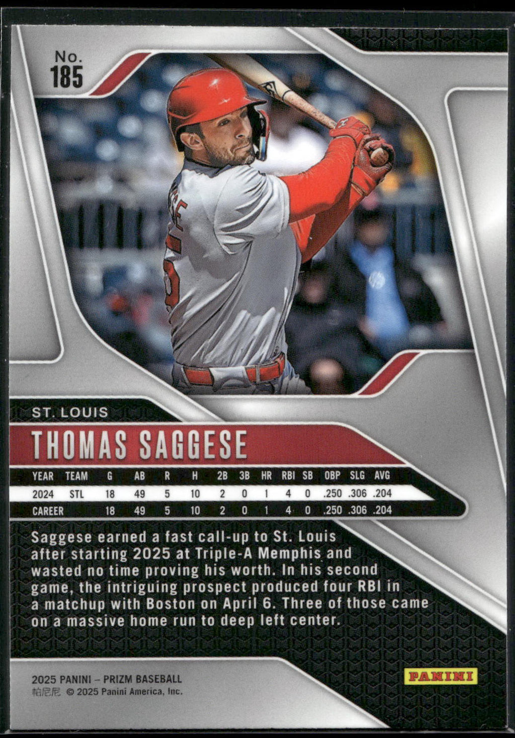 2025 Panini Prizm #185 Thomas Saggese