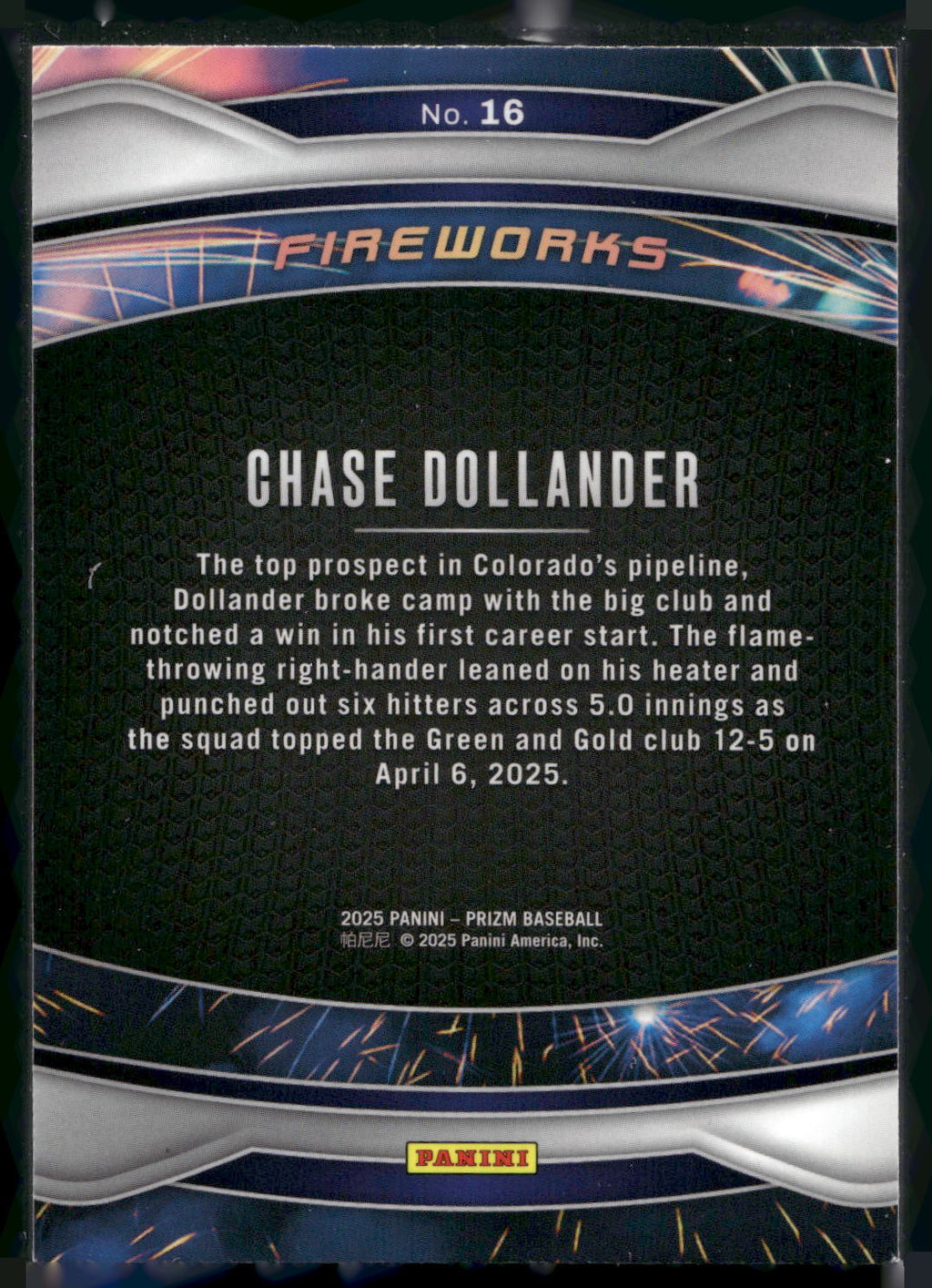 2025 Panini Prizm #16 Chase Dollander Fireworks